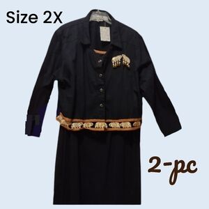Molato 2-pc Vintage Black Dress & Jacket Elephant Tribal